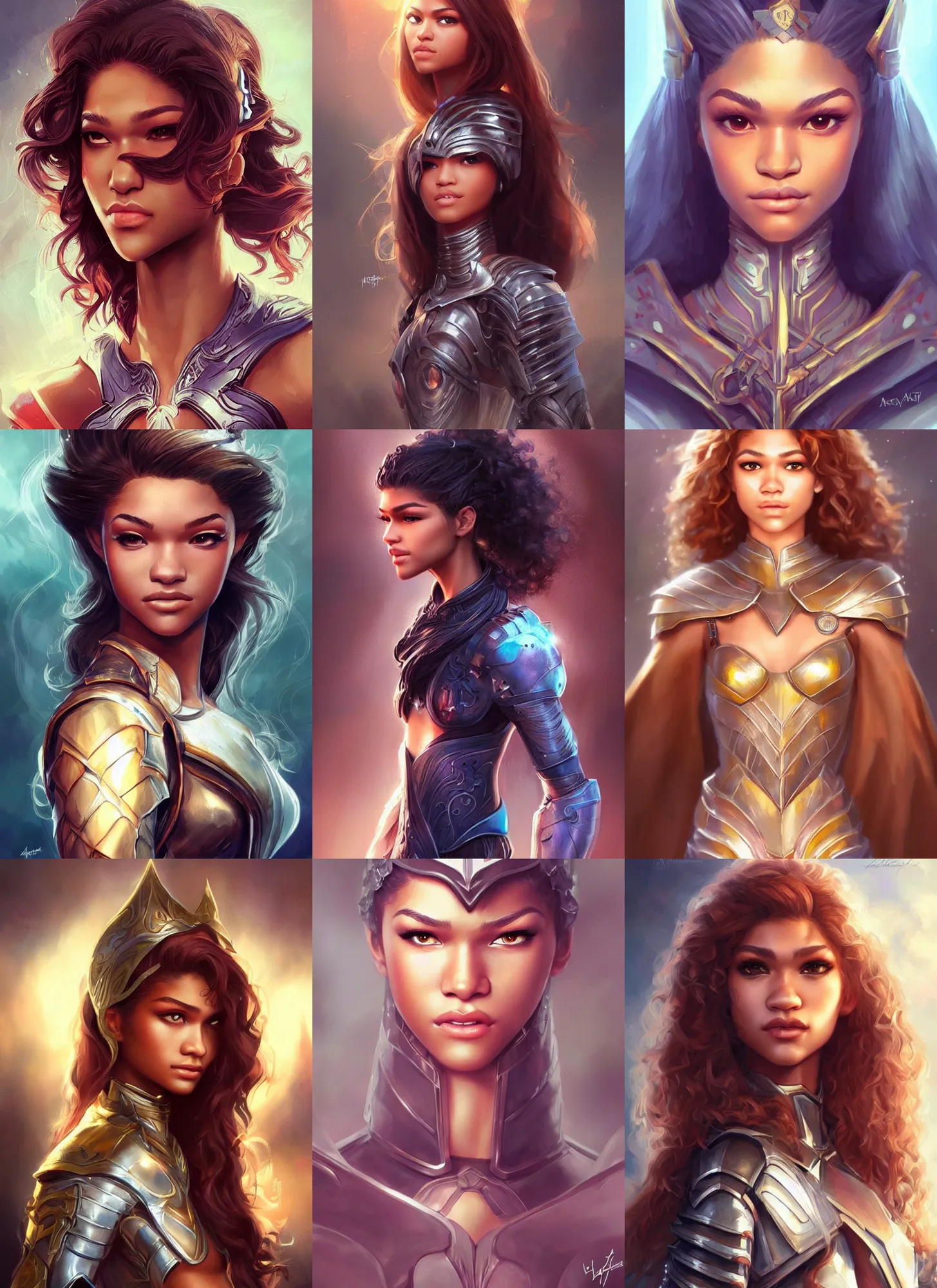 Prompt: beautiful portrait of a gorgeous knight who looks like Zendaya , character design by Ross Tran, artgerm detailed, soft lighting