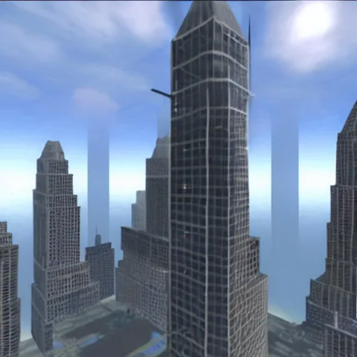 Image similar to a screenshot from the video game super 9 / 1 1, in which players control planes and intend to hit as many towers as possible