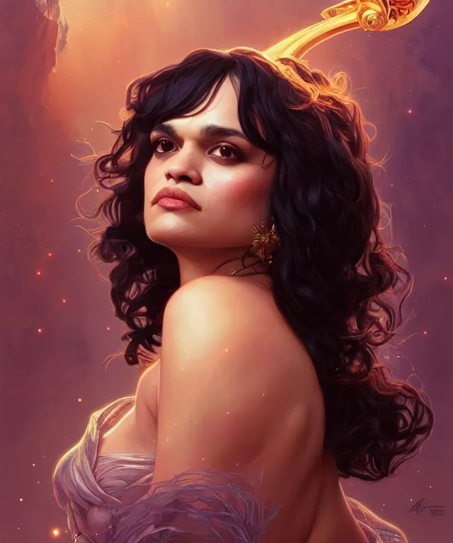 Prompt: Norah Jones as a fantasy magic woman portrait, sci-fi, amber eyes, face, long hair, fantasy, intricate, elegant, highly detailed, digital painting, artstation, concept art, smooth, sharp focus, illustration, art by artgerm and greg rutkowski and alphonse mucha