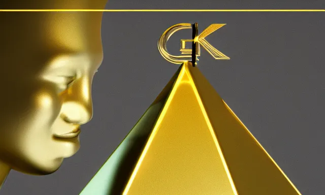 Image similar to gold statue, pyramid, neon lighting, tumblr, 3 d render, 8 k, octane render, cycles render, unreal engine