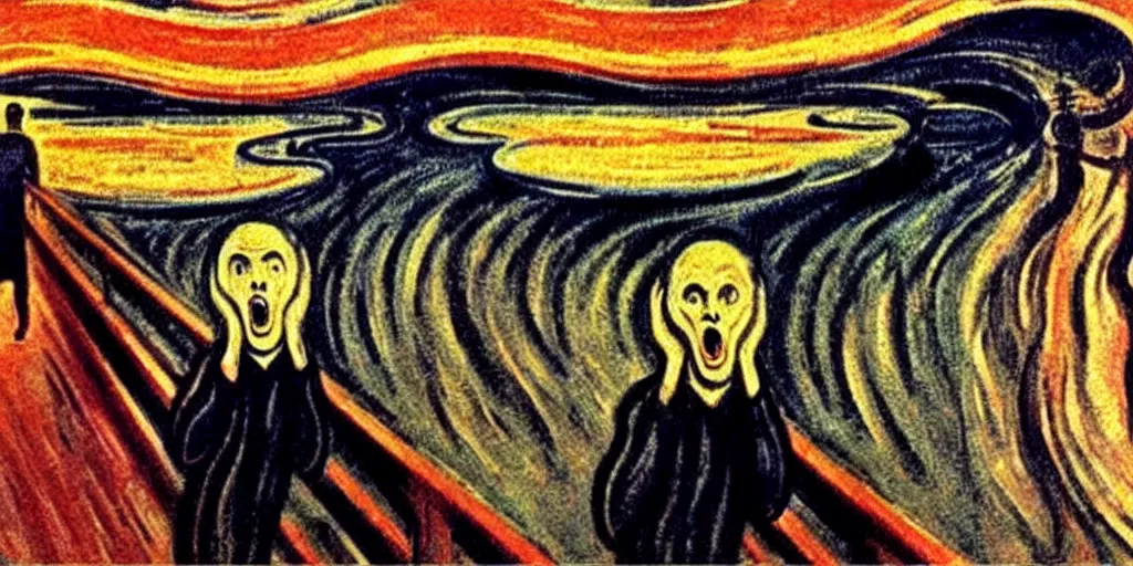 Image similar to killing biblical Matthew with a scream in a distorted environment, expressionist, art by Edvard Munch