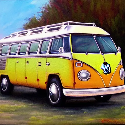 Image similar to a oil painting of a vw bus