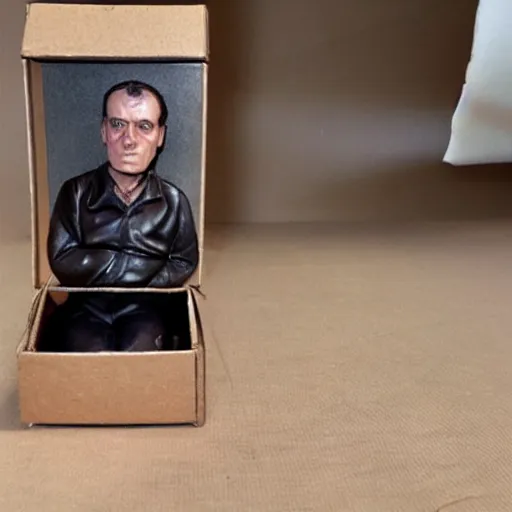 Prompt: Photo of a Gilles Deleuze action figure in its box