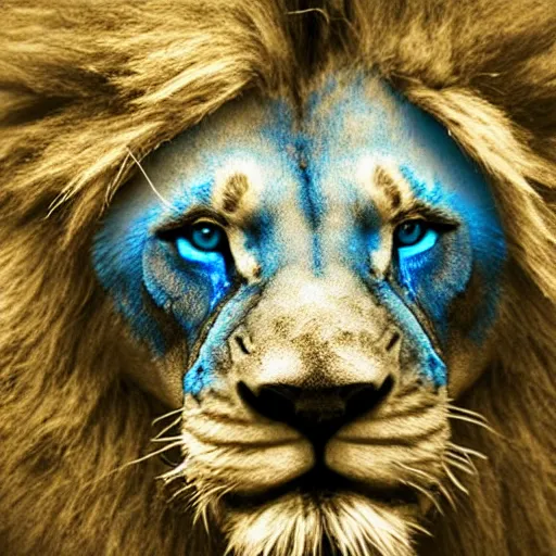 Prompt: blue lion with glowing blue eyes, black background, blue mist, realistic, detailed