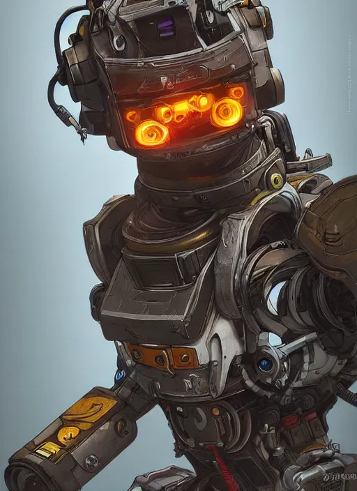 Image similar to pathfinder robot from apex legends character portrait, portrait, concept art, intricate details, highly detailed, vintage sci - fi