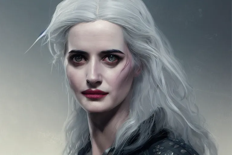 Prompt: A portrait of Eva Green as Ciri from the Witcher Game by Ruan Jia and Mandy Jurgens and Artgerm and william-adolphe bouguerea, highly detailed, trending on artstation, award winning, H 768
