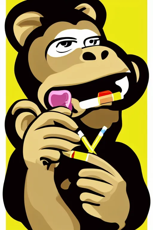 Image similar to Portrait of a Monkey with a cigarette, mafia, gangster, sticker, colorful, illustration, highly detailed, simple, smooth and clean vector curves, no jagged lines, vector art, smooth