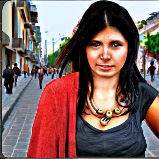 Prompt: mexico city streets, beautiful woman dark hair, digital art