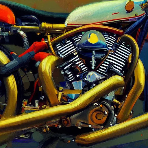 Image similar to 🌈 abstract motorcycle engine portrait of jack nicholson by atey ghailan and edward hopper