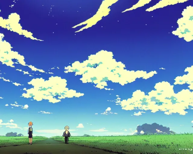 Prompt: anime sky in the style of makato shinkai, studio ghibli, moebius, clouds