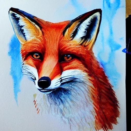 Image similar to water color art on paper, fox portrait, highly detailed, award - winning artstation, masterpiece