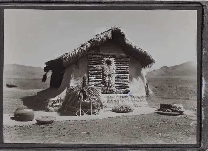 Prompt: Photograph of a traditional Navajo hogan house, albumen silver print, Smithsonian American Art Museum