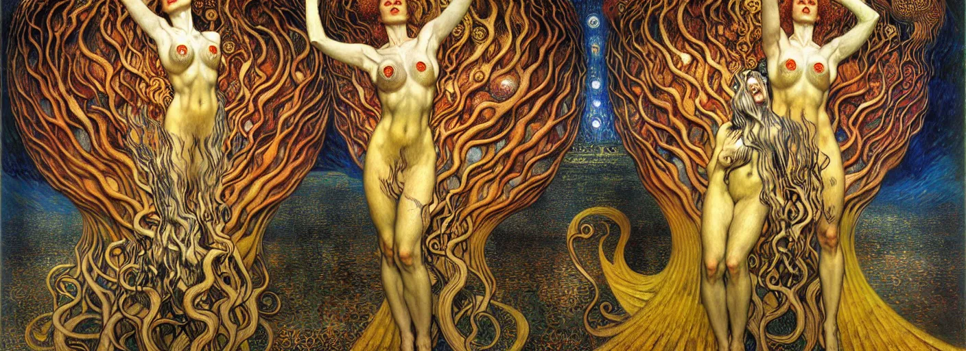 Image similar to Divine Chaos Engine by Karol Bak, Jean Delville, William Blake, Gustav Klimt, and Vincent Van Gogh, symbolist, visionary