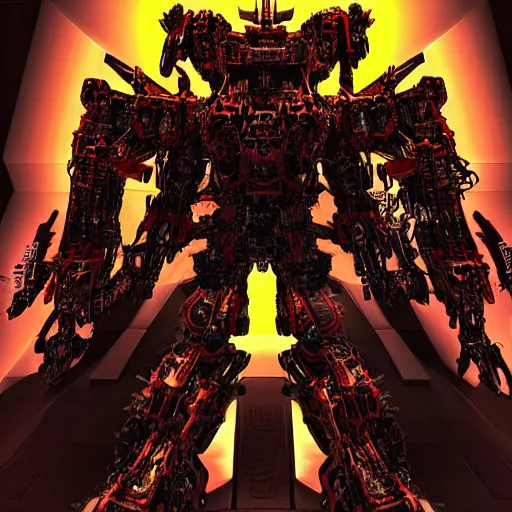 Image similar to demon mecha satanic hyperviolent siconolfi inward unreal engine 5 volumetric lighting beautiful photography psychedelic horror art destruction of city fire death satanic hyperviolent hypergore hyperdetailed gruesome photo - realistic by yoji shinkawa apophasis victo ngai godmachine vektro 3 d blender model incredible coherence coherent