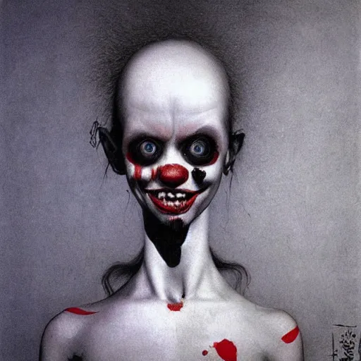 Image similar to cute young female sadistic clown by beksinski
