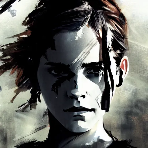 Image similar to emma watson wearing metal gear armor dramatic lighting cinematic cinematic lighting by Richard Schmid by Yoji Shinkawa by greg rutkowski