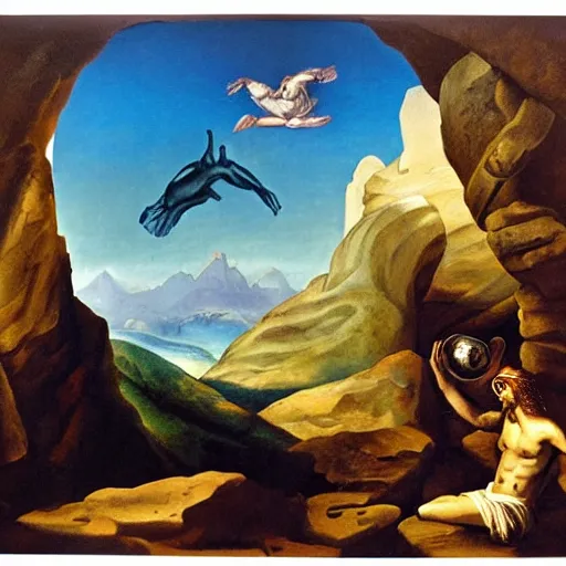 Prompt: Plato's allegory of the cave, surrealist painting