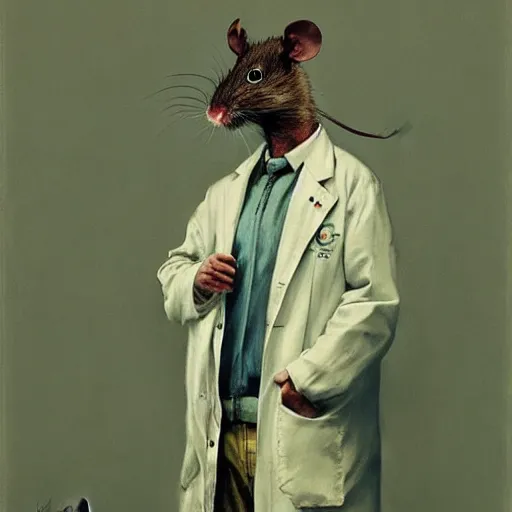 Image similar to A rat in a labcoat, by Esao Andrews and Karol Bak and Zdzislaw Beksinski