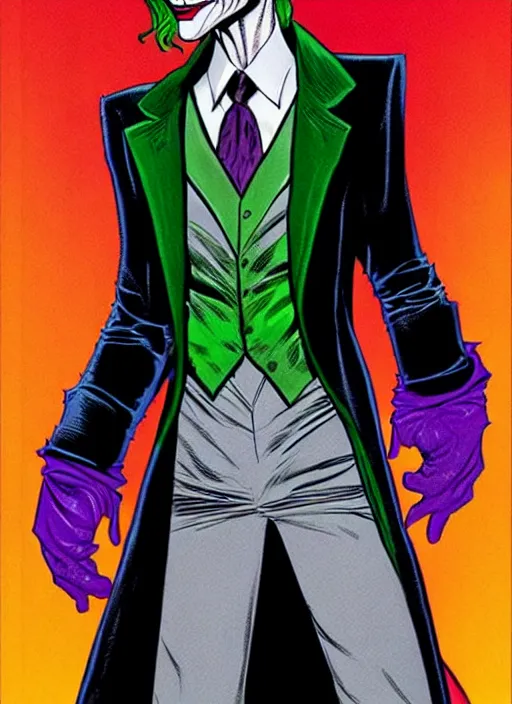 Image similar to Neil Patrick Harris as the Joker, full shot, concept art, illustration by John Romita Jr.