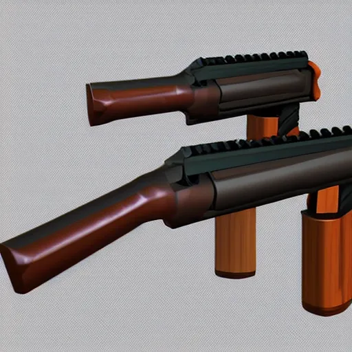 Image similar to 3 d model of double barrel shotgun, low poly toon shading, flat colors, low poly artstation