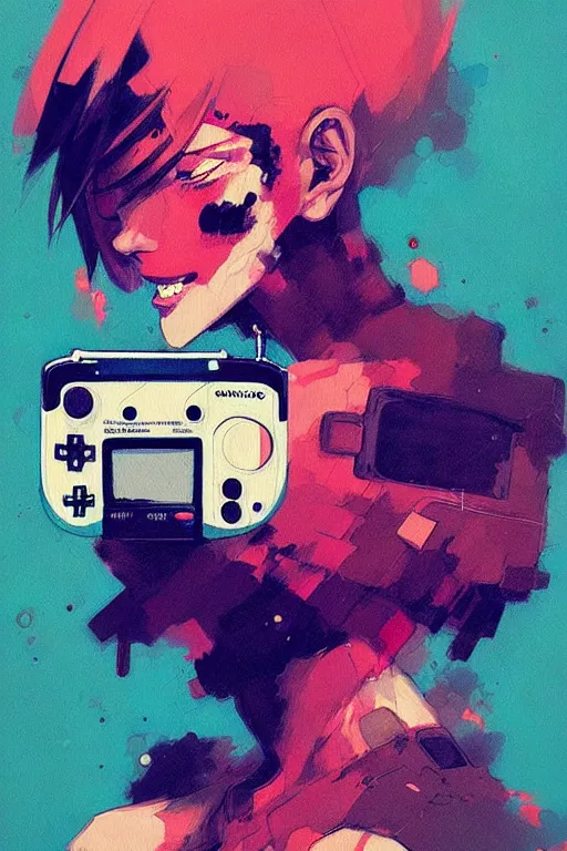 Image similar to a ultradetailed painting of a gameboy, by conrad roset, greg rutkowski and makoto shinkai trending on artstation