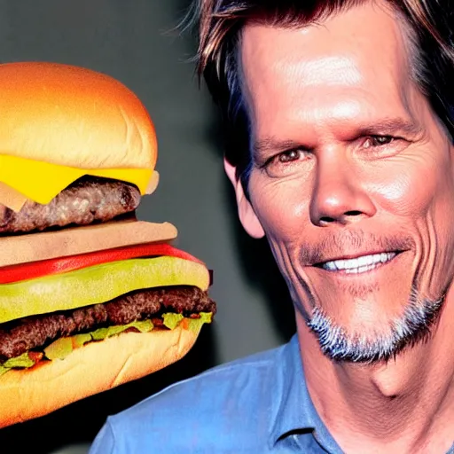 Image similar to kevin bacon's face between two loafs of a cheeseburger