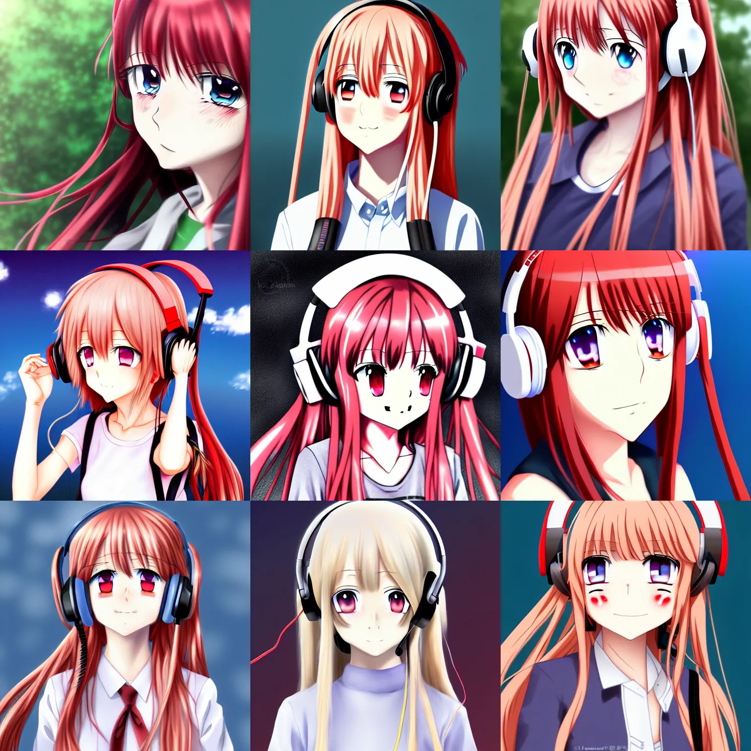 Prompt: anime portrait of white long haired red eyed young cute girl wearing headset by ponkan 8