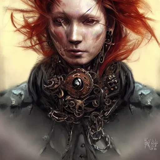 Image similar to portrait, headshot, insanely nice professional hair style, dramatic hair color, digital painting, of a old 17th century, old cyborg merchant, amber jewels, baroque, ornate clothing, scifi, realistic, hyperdetailed, chiaroscuro, concept art, art by Franz Hals and Jon Foster and Ayami Kojima and Amano and Karol Bak,