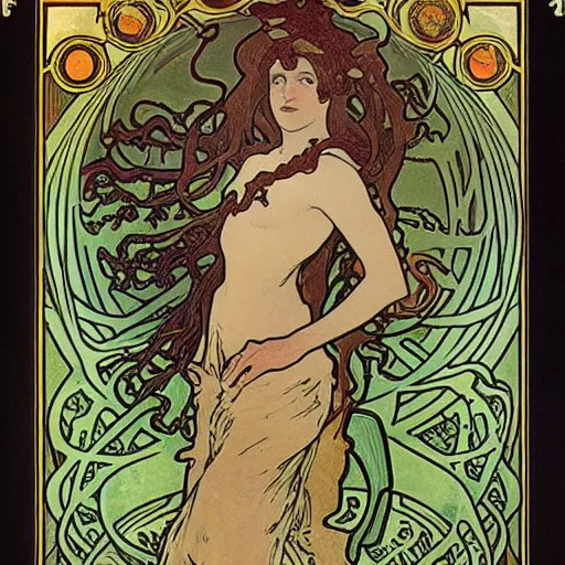 Image similar to lovecraftian protagonist by alphonse mucha