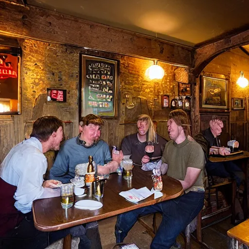 Prompt: a night in a pub in rural england photograph