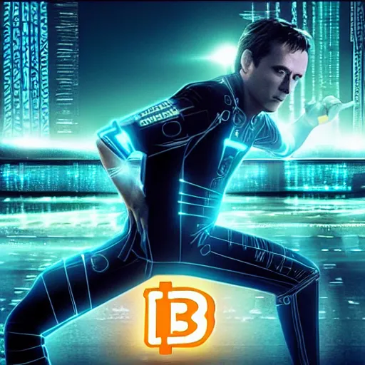 Image similar to “ the blockchain race, tron legacy, in the ancient tower of babylon ”