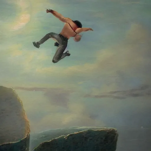 Image similar to falling off the edge of the earth, romanticism artwork