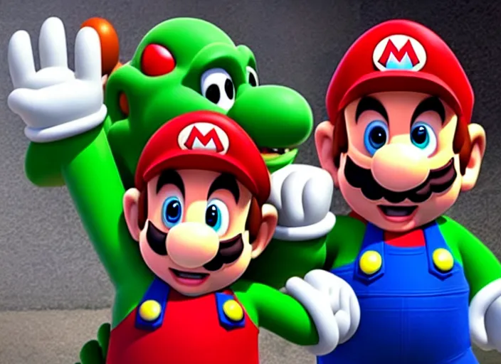 Image similar to film still of mario and yoshi in the new sci - fi movie, 8 k