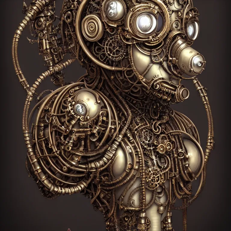 Image similar to steampunk cybernetic biomechanical ganesh, front facing, symmetric, 3 d model, very coherent symmetrical artwork, unreal engine realistic render, 8 k, micro detail, intricate, elegant, highly detailed, centered, digital painting, artstation, smooth, sharp focus, illustration, artgerm, tomasz alen kopera, wlop