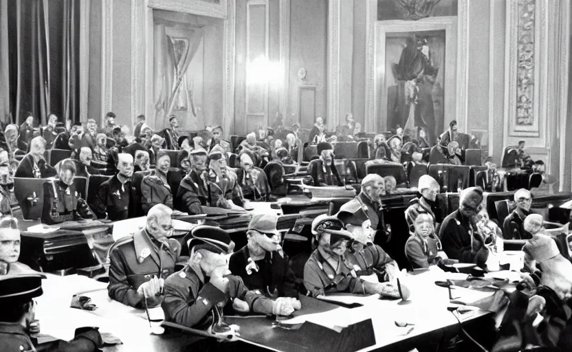 Prompt: 50s movie still of very diverse soviet generals head with very detailed faces in a stalinist parlement, by Alexei Guerman, Cinestill 800t 35mm black and white, heavy grainy picture, very detailed, high quality, 4k, HD criterion, precise texture, high quality face diversity, high quality haircut diversity, high quality age diversity