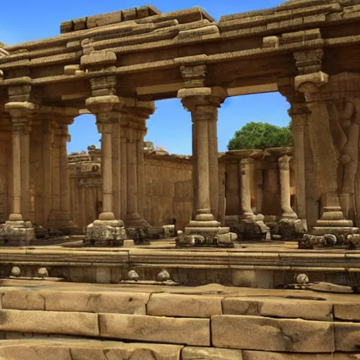 Prompt: Ancient Hampi temples with crowd, 8k, highly realistic, hyper detailed, unreal engine 5, IMAX quality, realistic, cinematic, epic lighting, realistic, in the style of James Cameron, Ridley Scott