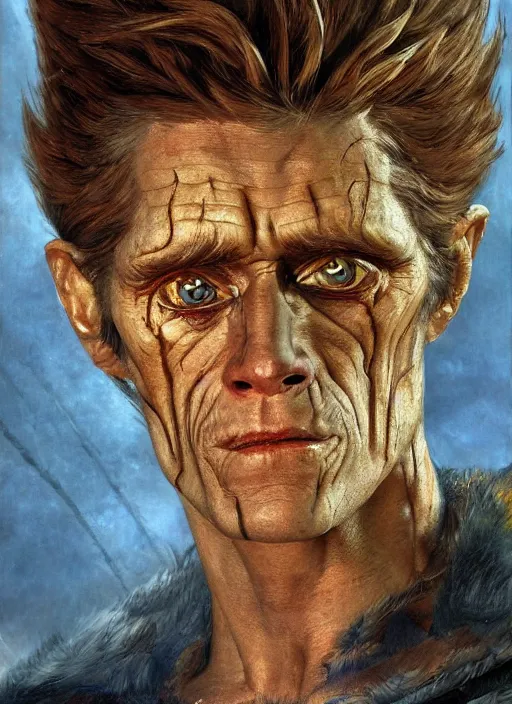 Image similar to closeup portrait biblical daemonic willem dafoe as a pixar character, by mikhail vrubel, by peter elson, muted colors, extreme detail, trending on artstation, 8 k