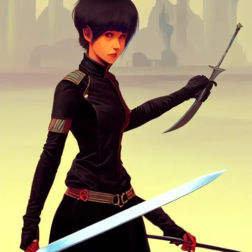 Image similar to a woman holding a sword with a dragon on it, concept art by Ilya Kuvshinov, contest winner, fantasy art, official art, concept art, high detail, experimental, high quality, hyperrealistic, 4k