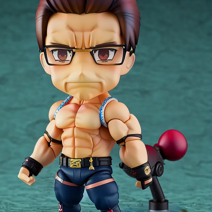 Image similar to An anime Nendoroid figurine of Arnold Schwarzenegger, fantasy, figurine , product photo