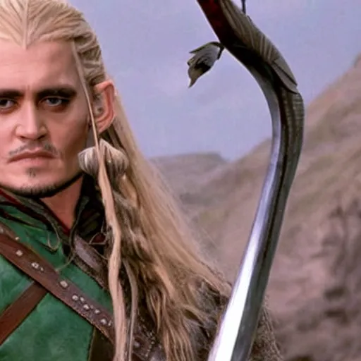 Image similar to A still of Johnny Depp as Legolas in Lord of the Rings (2001)