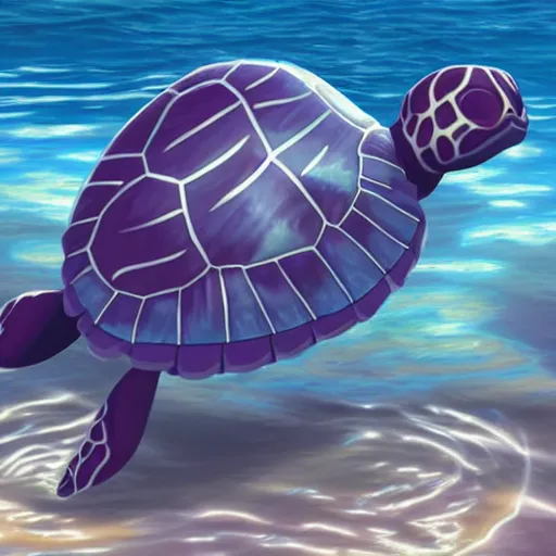 Prompt: pokemon card pokemon realistic, render, unreal beautiful turtle, a ocean and its beautiful fancy, a himself for a blue foreground light