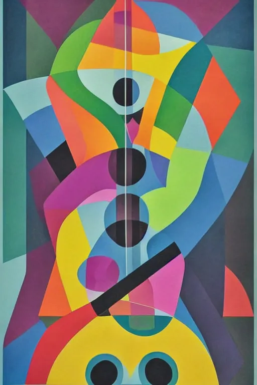 Image similar to guitar, notes, rainbow geometric architectures blend with organic shapes, pop surrealism, essence of street forms, geometric structures and multicolored prints in style of sonia delaunay, high detail, symmetry, poster