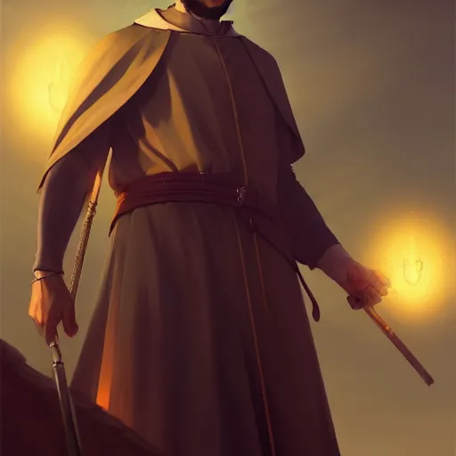 Image similar to portrait of saint ignatius of loyola, 4 k, concept art, by wlop, ilya kuvshinov, artgerm, krenz cushart, greg rutkowski, pixiv. cinematic dramatic atmosphere, sharp focus, volumetric lighting, cinematic lighting, studio quality