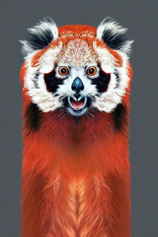 Image similar to an owl red panda hybrid, symmetrical, highly detailed, digital art, sharp focus, trending on art station