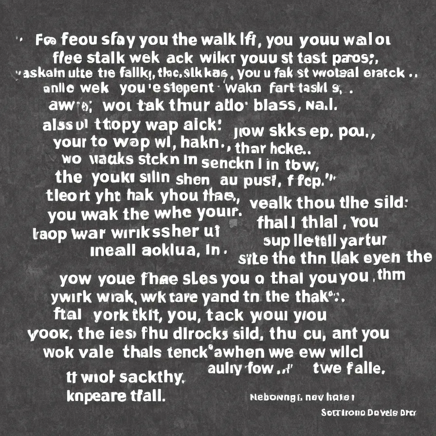 Prompt: Artwork for the following verses: 'If you walk, you slip. If you stop, you stall. If you touch, you stick. If you drop, you fall. In the eternal, in the eternal now.'