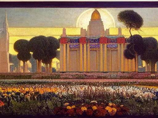 Prompt: A Beautiful View of the Grand Temple of Flowers, by Elihu Vedder and Arthur von Ferraris, cinematic