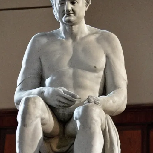 Image similar to bill murray as a marmor statue by michelangelo, church background