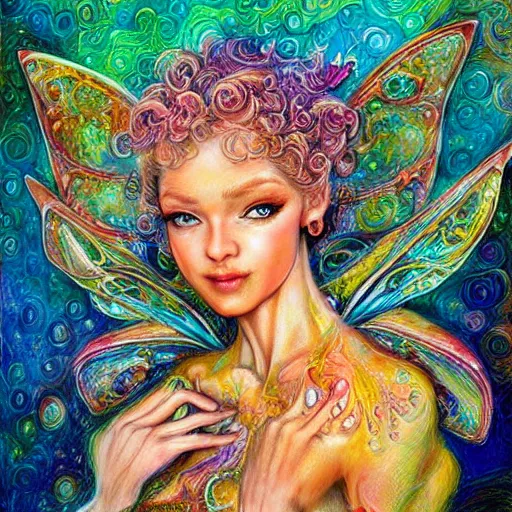 Image similar to portrait of a crab fairy, art by josephine wall, intricately detailed, highly detailed, fantasy, whimsical, trending on artstation