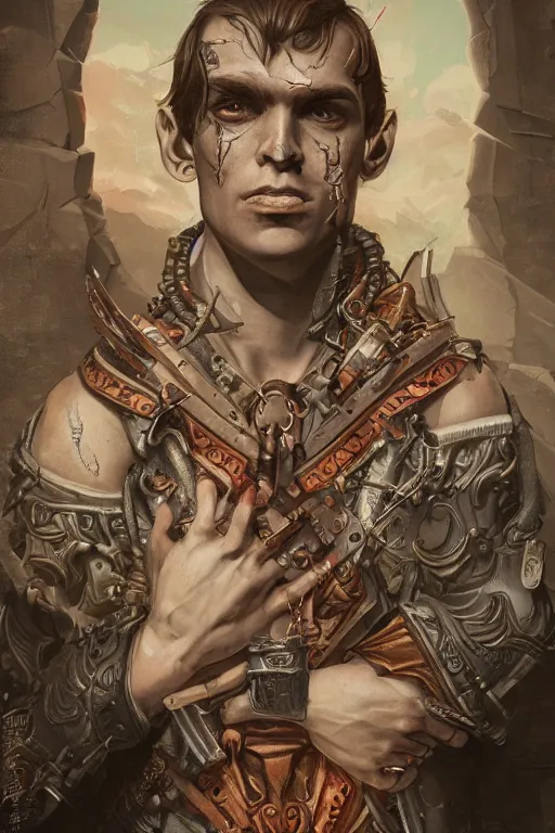 Image similar to portrait of beautiful young gothic oldman, warhammer, a lot of scars, the middle ages, highly detailed, artstation, illustration, art by tristan eaton, 8 k quality