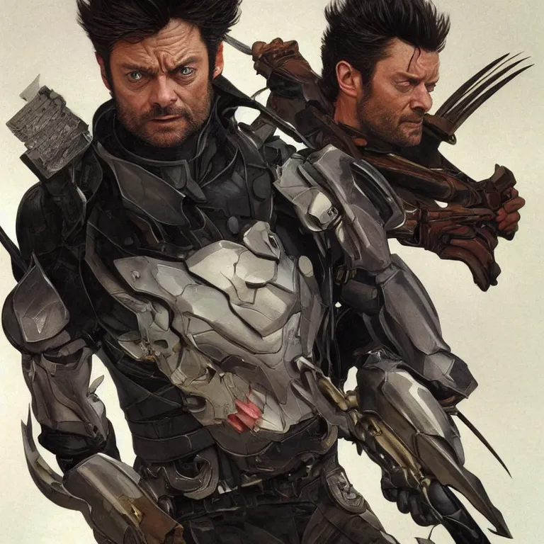 Image similar to Karl Urban as Wolverine, highly detailed, digital painting, artstation, concept art, smooth, sharp focus, illustration, ArtStation, art by artgerm and greg rutkowski and alphonse mucha and J. C. Leyendecker and Edmund Blair Leighton and Katsuhiro Otomo and Geof Darrow and Phil hale and Ashley wood and Ilya repin and Charlie Bowater